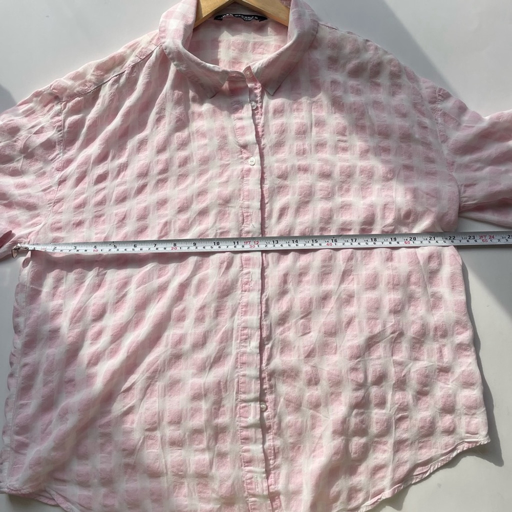 ZARA Pink & White Gingham Oversized Shirt xs Coastal Preppy Summer Button Down - Picture 6 of 6